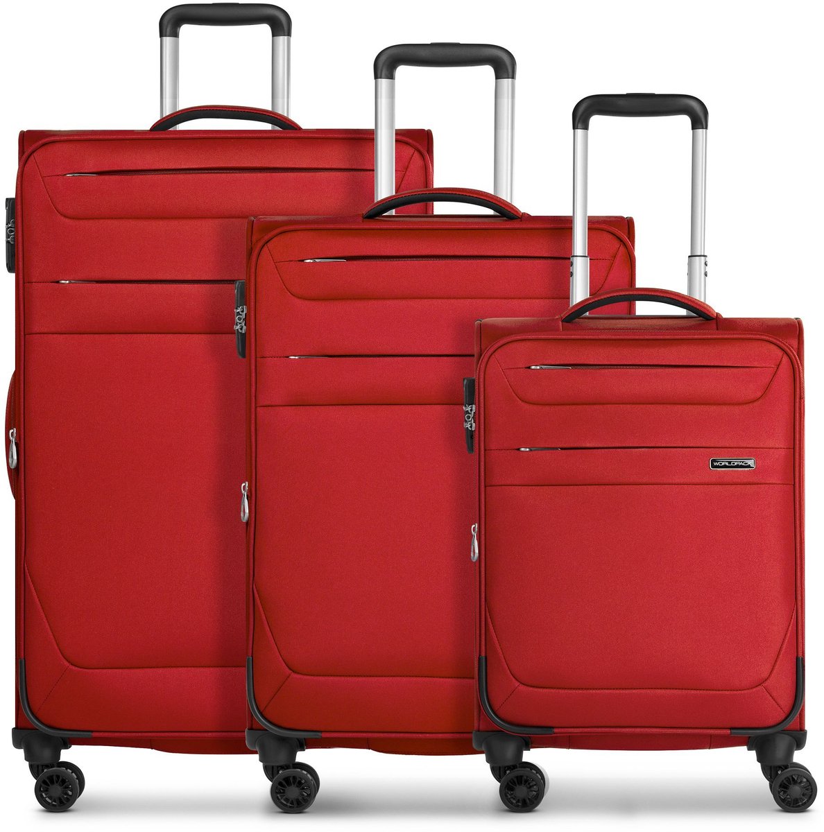 Worldpack Chicago 4 wielen Kofferset 3-delig met uitbreidingsplooi - Zachte bagage - TSA slot - dark-red