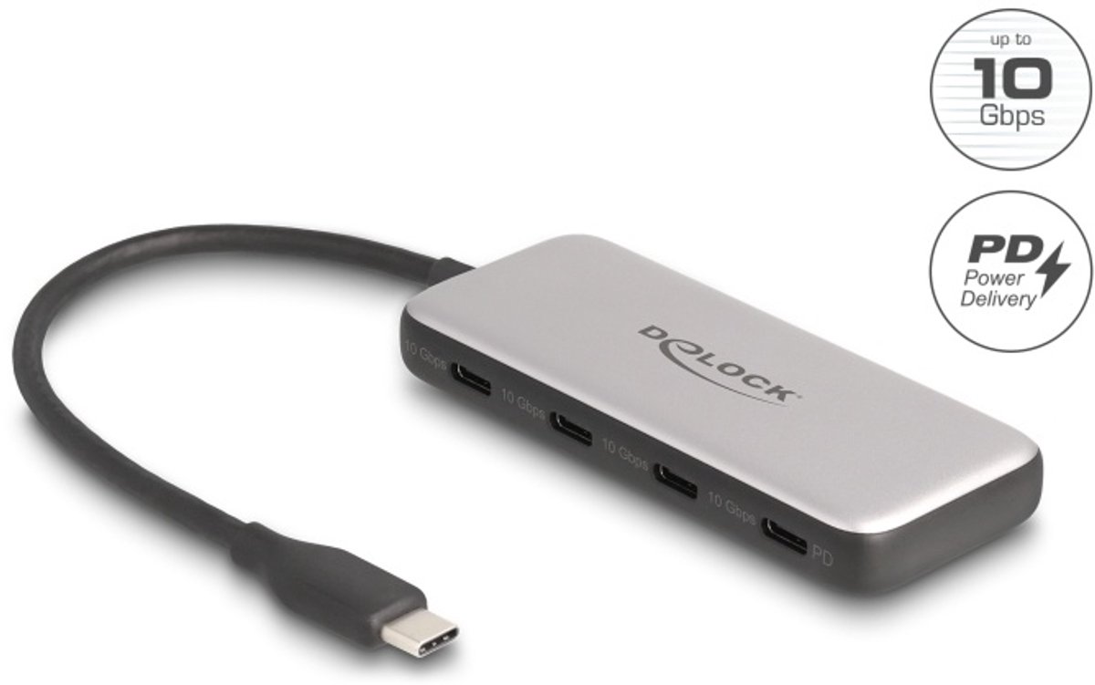Delock USB 10 Gbps USB Type-C™ Hub with 4 x USB Type-C™ female and PD 85 Watt