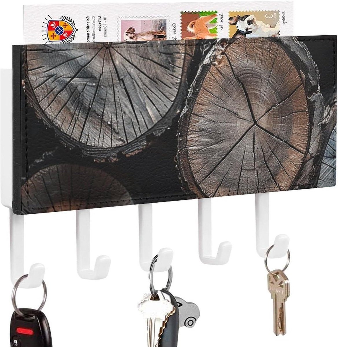 Sleutelhouder Hout - Wandrek Organizer - Thuis Opbergen - 5 Haken Ontwerp - 18 x 11 cm - Bruin