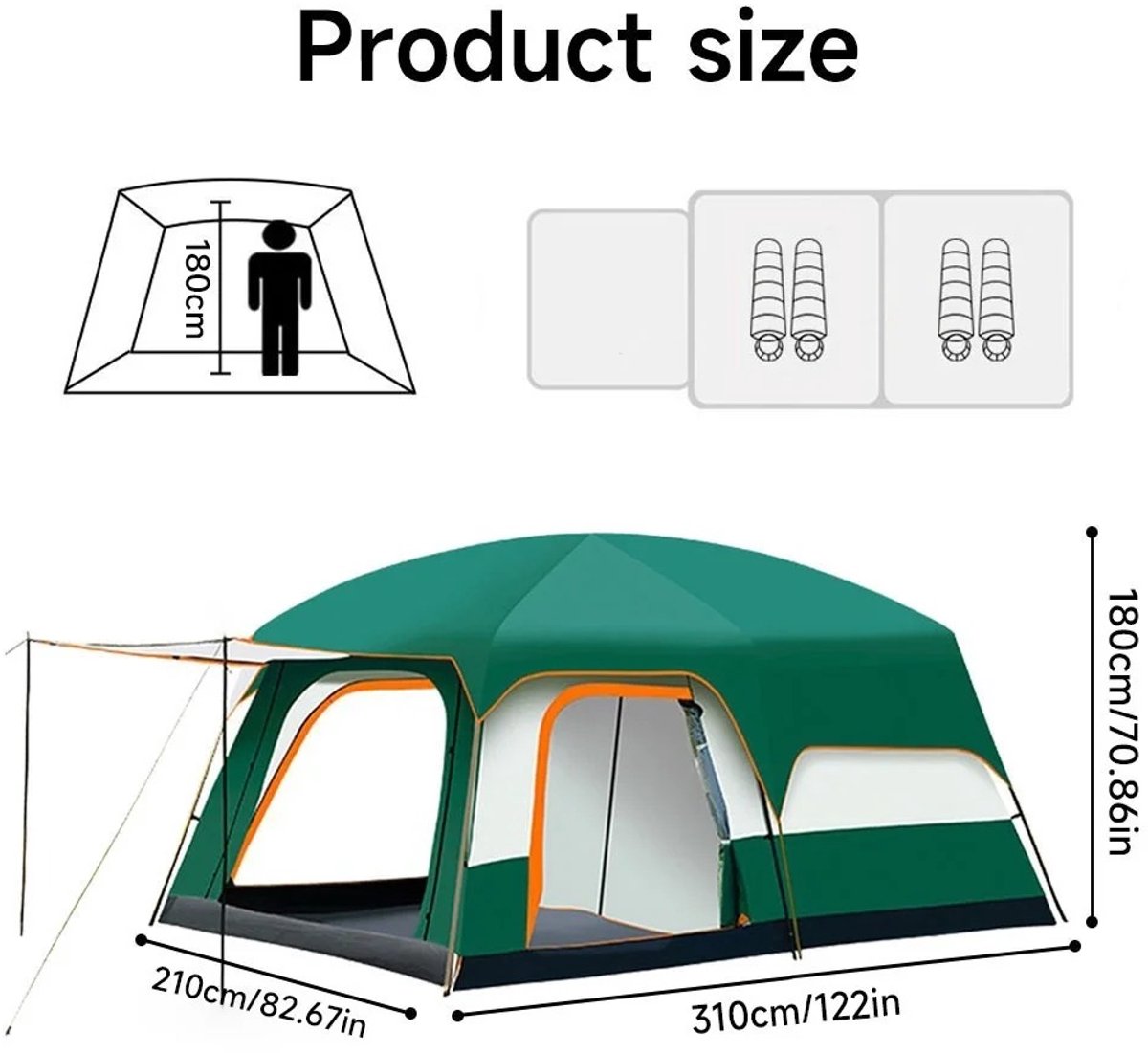 Novari - Tent - Kampeertent - Camping tent - UV bescherming - Stahoogte 180cm - Water en windbestendig - Stevige constructie – foto 2