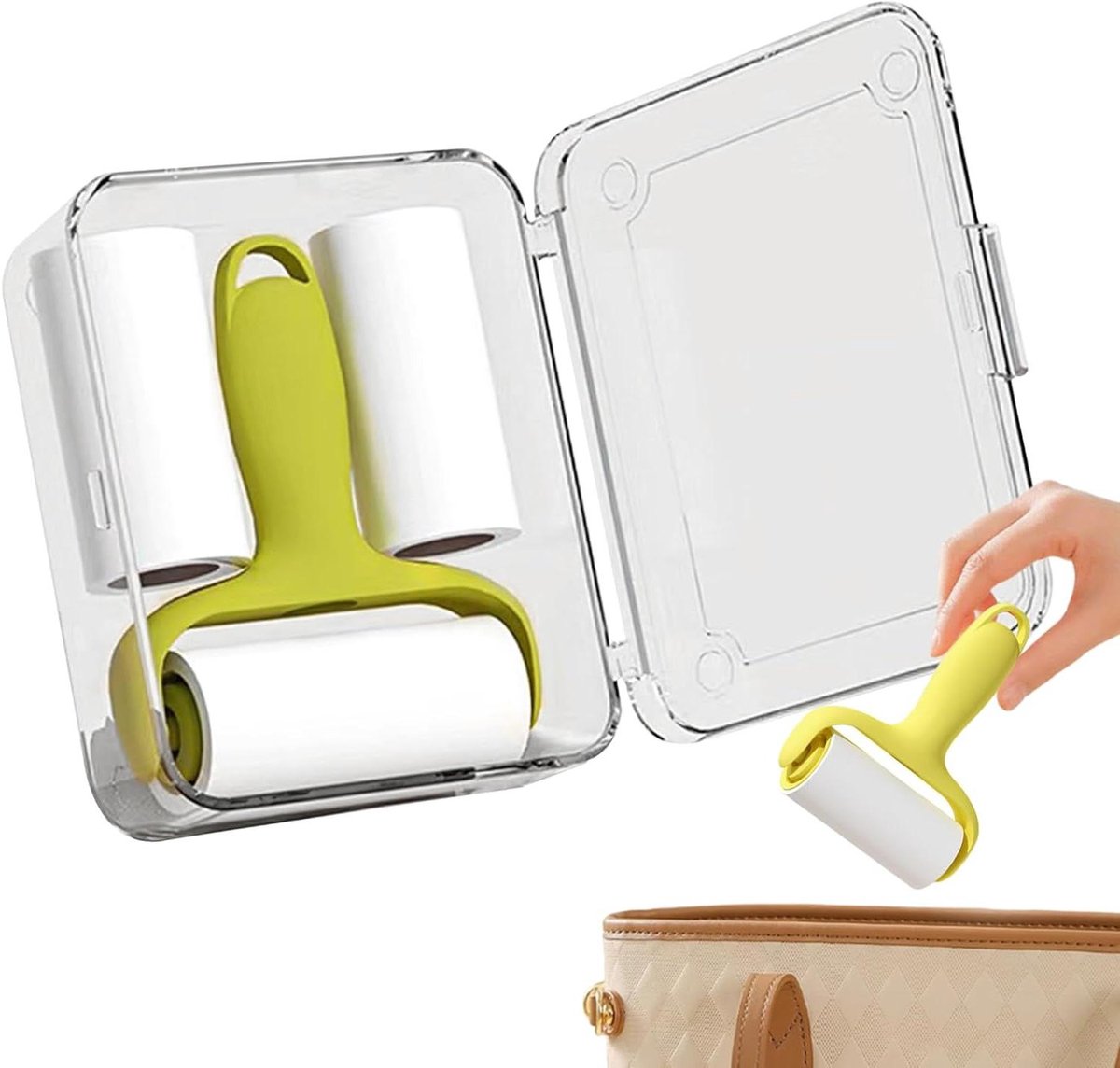 Pluizenroller Reisformaat - Plakroller Huisdieren - Snel Oppervlakken Reinigen - Ergonomisch Antislip Grip - Compact Ontwerp - Groente