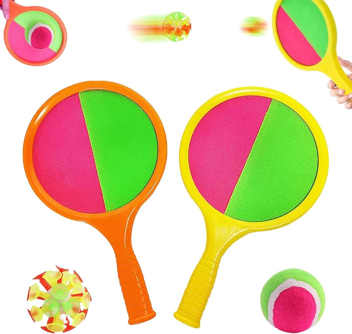 Klittenband balspel - Vang en werpspel - Buiten spelen - Complete set - 32 x 20 cm - Multicolor