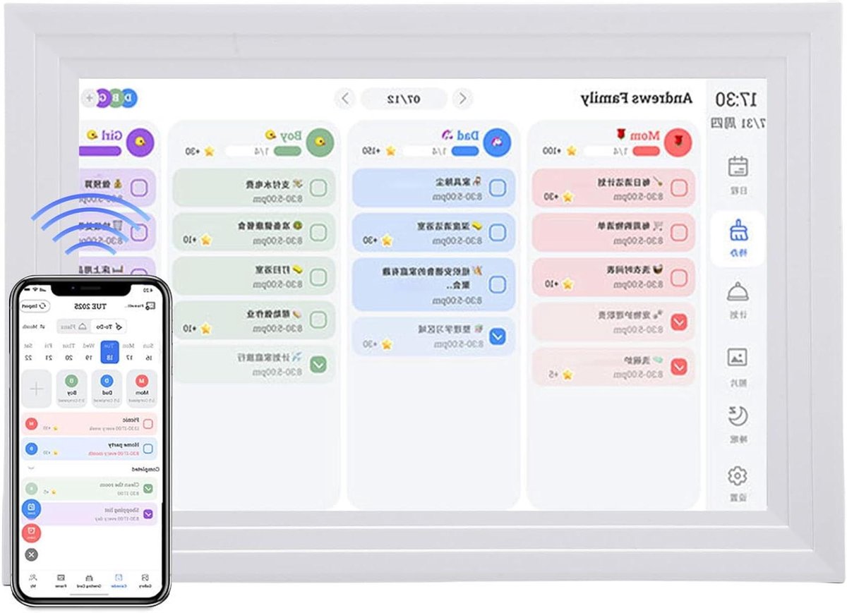 Digitale Kalender - Familieplanner Klok - Afspraken Beheren - Wifi App Synchronisatie - 101 Inch Scherm - Zwart