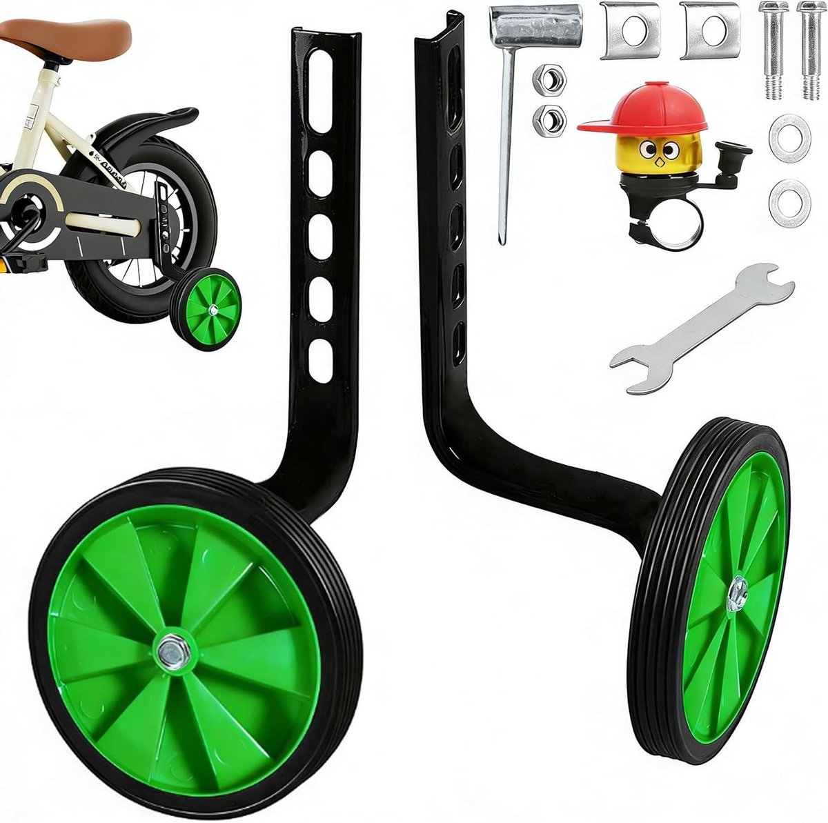 Steunwielen Fiets - Hulpwielen Kinderfiets - Fietsen Leren - Universele Pasvorm - 12-20 Inch - Groen