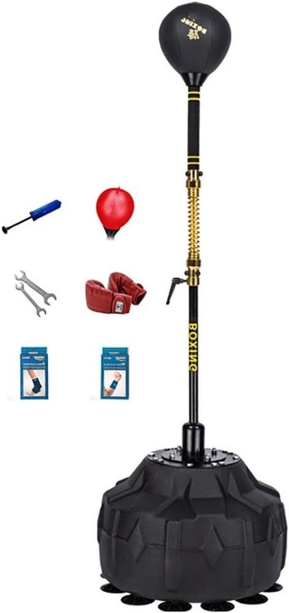 Bokszak Standaard - Reflex Bal - Coördinatie Trainen - In Hoogte Verstelbaar - 150-180 cm - Zwart