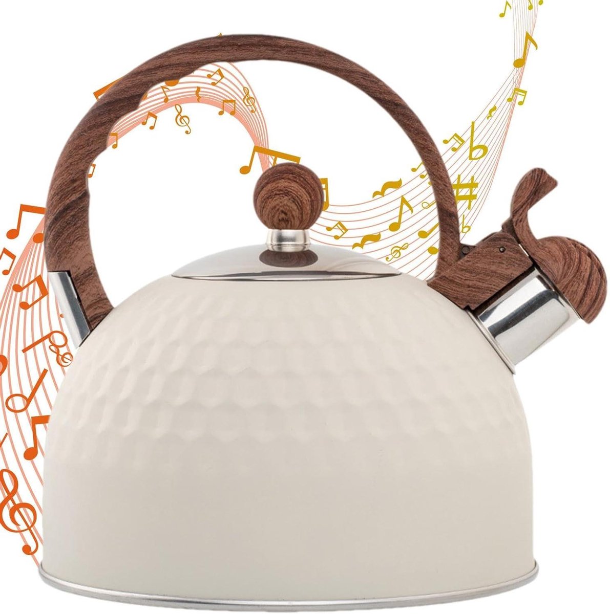 Theeketel Fluitend Waterkoker Fornuis Koken Water Roestvrij Staal 2.5L Inhoud Beige Hamer
