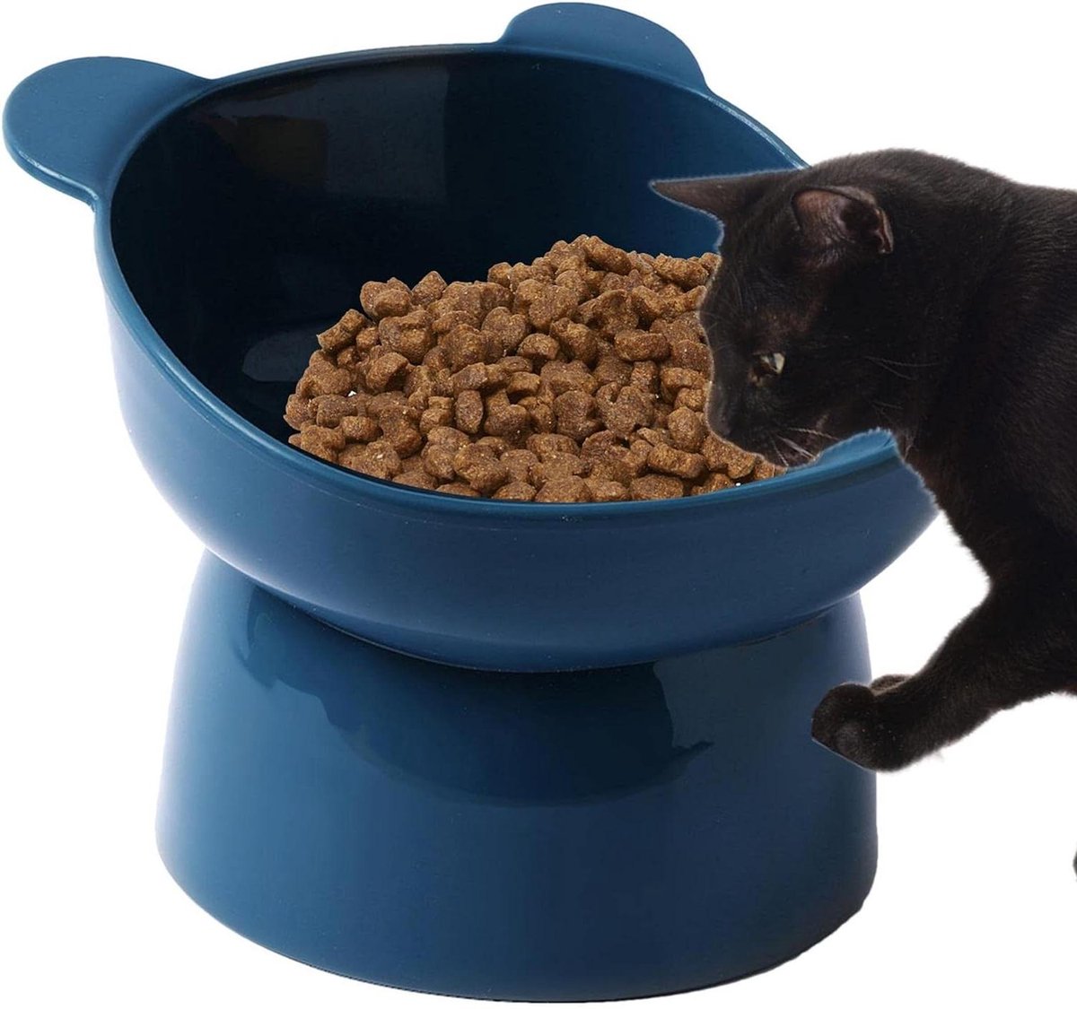 Verhoogde voerbak - Kattenbak - Comfortabel eten - Anti-braak ontwerp - Extra breed - Blauw berengezicht