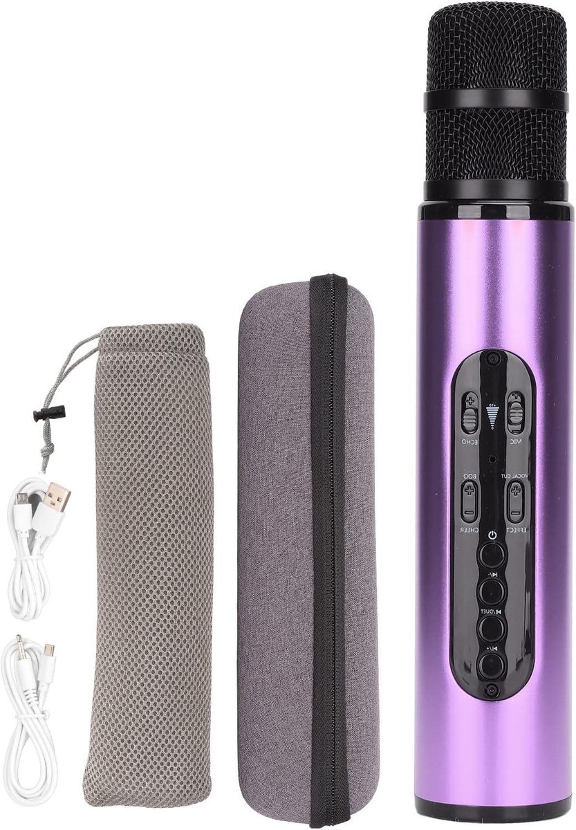 Draadloze Microfoon - Karaoke Speaker - Feest Muziek - Stereo Surround Geluid - 10m Verbinding - Paars