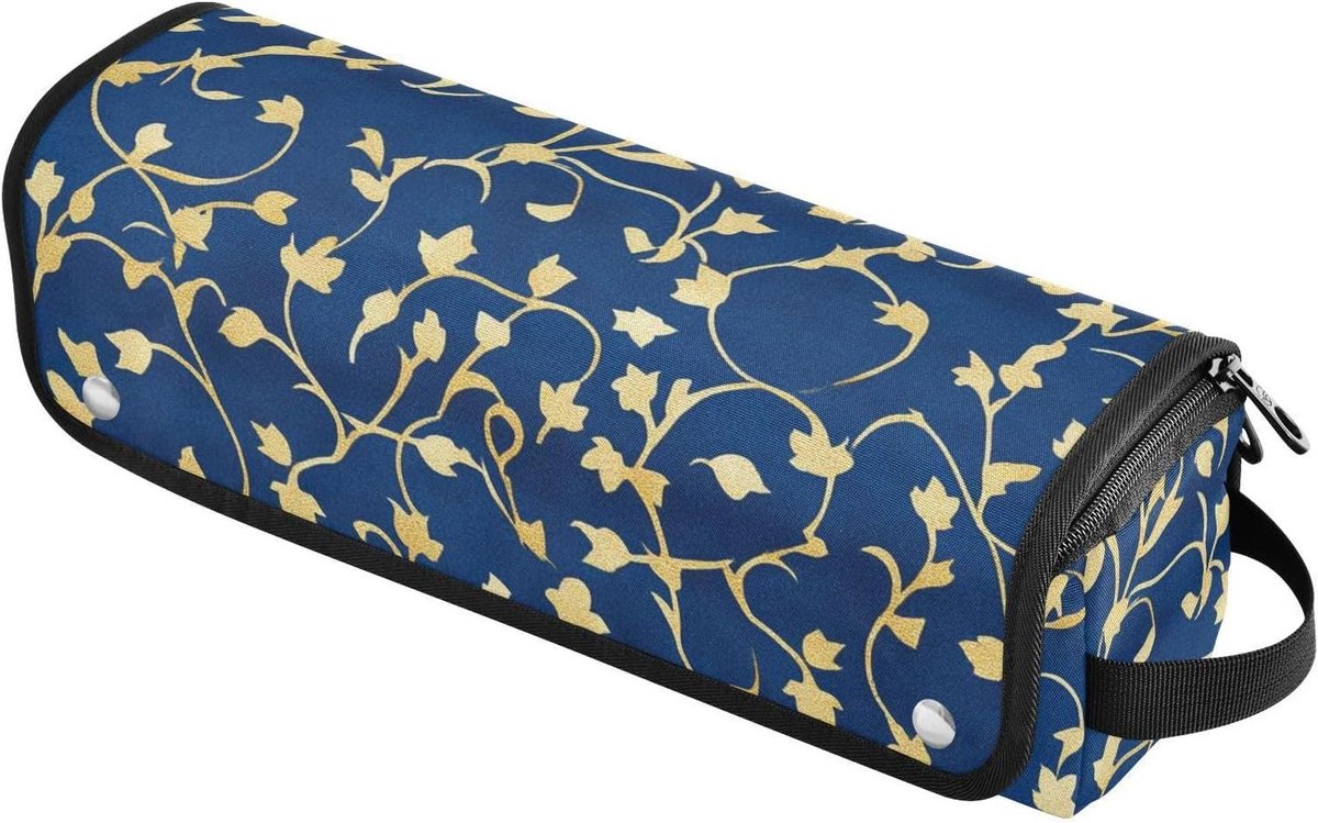 Reishoes Haargereedschap - Organizer Tas - Styling Tools - Met Hittebestendige Mat - Grote Capaciteit - Blauw Goud Bloemen