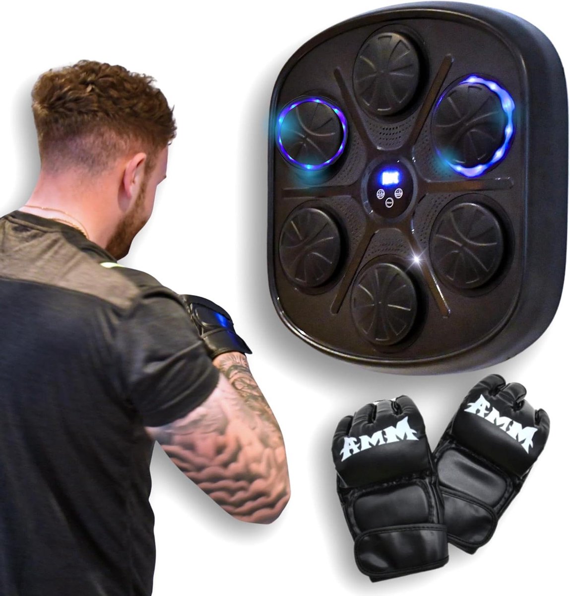Boksmachine met Muziek - Wanddoel - Thuis Fitness - Bluetooth LED Verlichting - 41.8 x 7.5 x 44.6 cm - Zwart