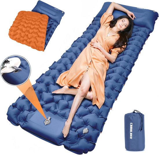 Slaapmat Kamperen - Luchtbed Backpacken - Buiten Slapen - Zelfopblazend - 77 x 28 Inch - Oranje Blauw — afbeelding 4
