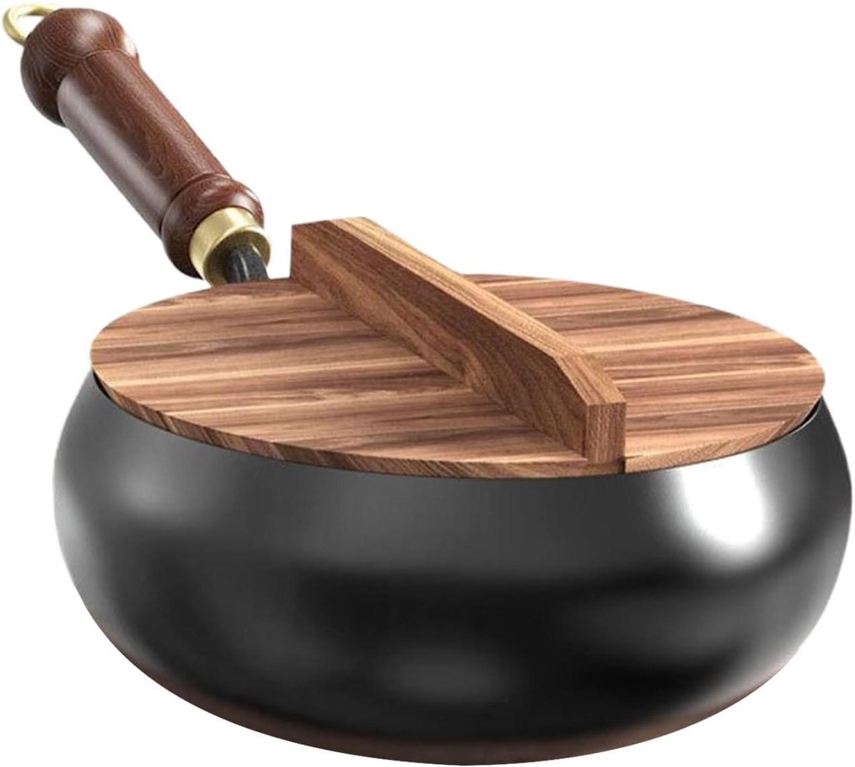 Gietijzeren Wokpan - Chinese braadpan - Veelzijdig koken - Gelijke warmteverdeling - 24 cm - Zwart