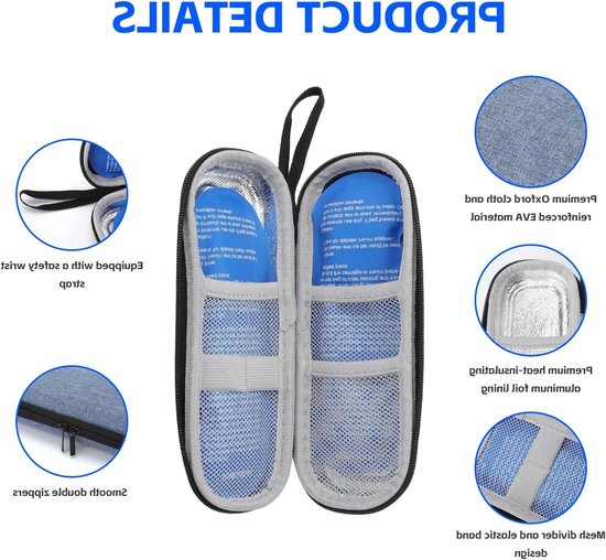 Insuline koel tas met 2 koel elementen voor diabetici - Mini koeltas voor diabetes - Blauwe tas voor medicatie en temperatuurcontrole — afbeelding 2