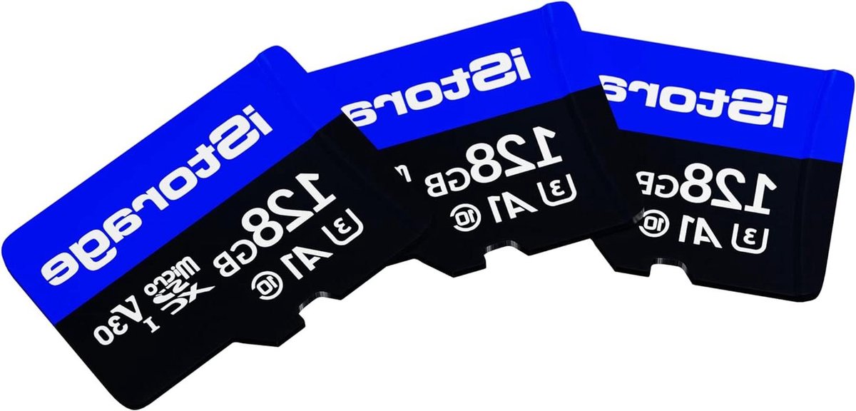 MicroSD Kaarten - Opslagkaarten - Gegevens Beveiligen - Hardware Encryptie - 128GB 3 Pack - Blauw