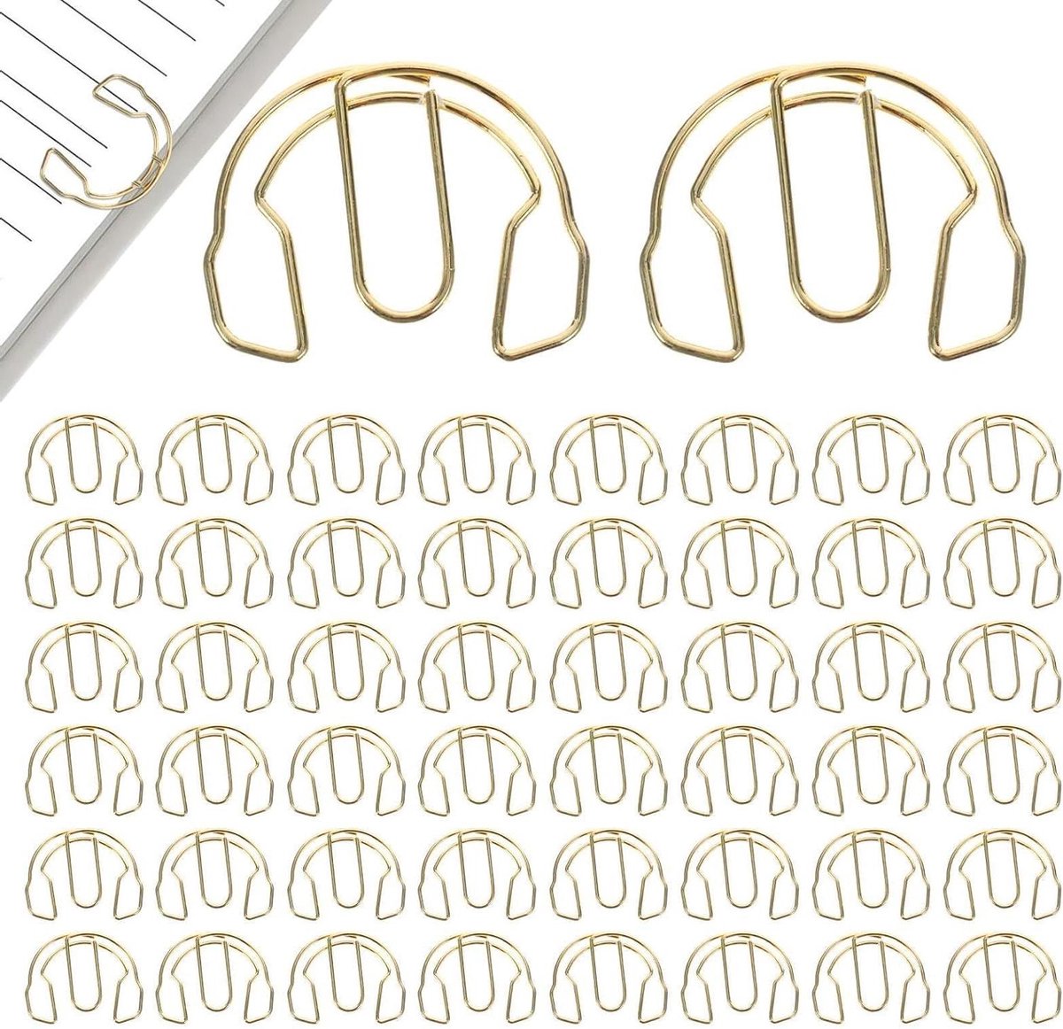 Papierclips Metaal - Kantoorbenodigdheden - Documenten Sorteren - Koptelefoon Vorm - 50 Stuks - Goud