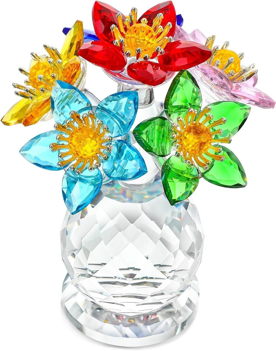 Kristallen Bloemen Figuur - Glazen Boeket - Huis Decoratie - Elegante Basis - 9.7 cm - Multicolor