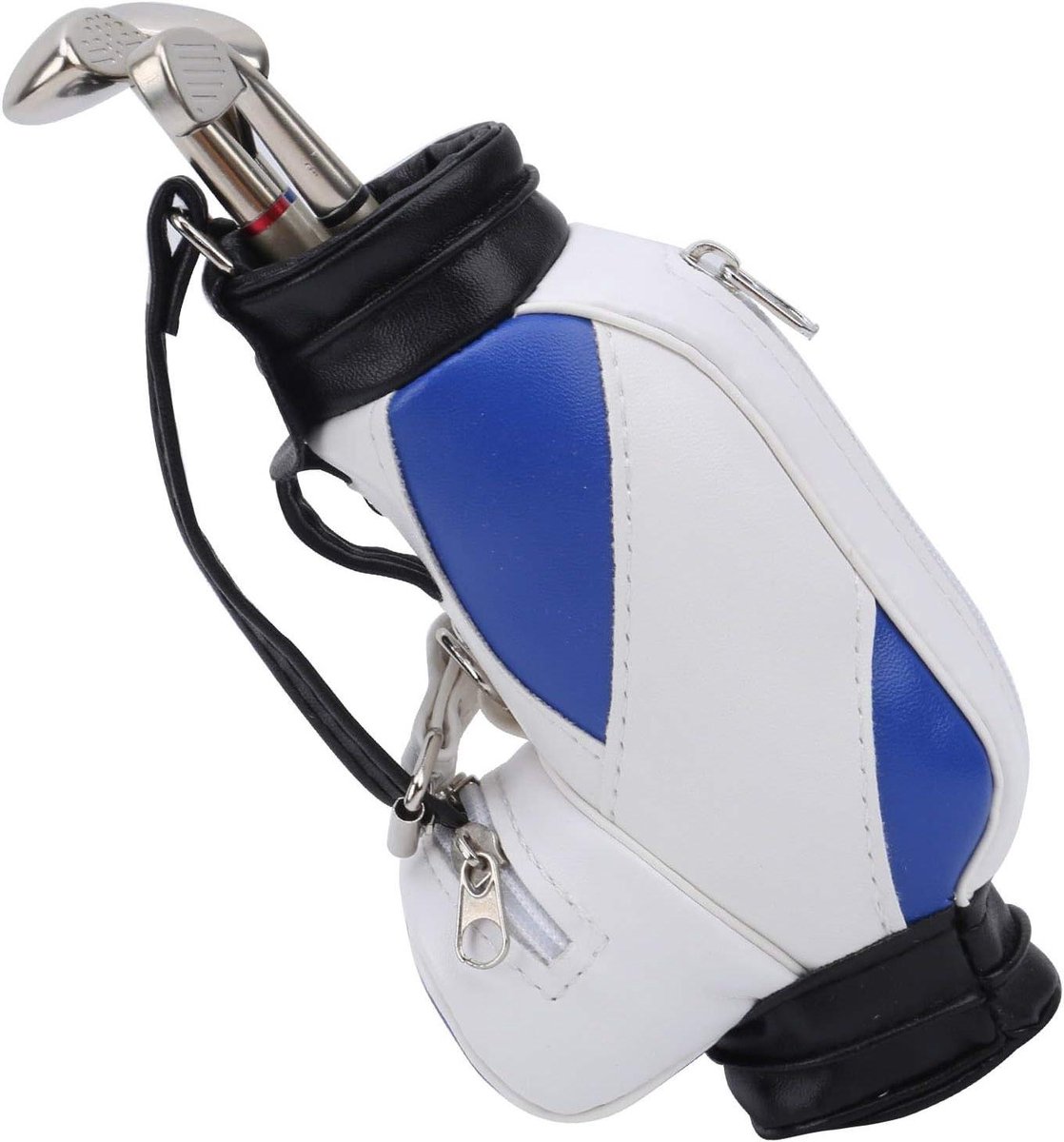 Golf Tas Pennenhouder - Mini Bureau Set - Bureau Decoratie - Inclusief 3 Golfpennen - Miniatuur Formaat - Blauw Wit