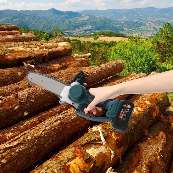 Elektrische Kettingzaag - Mini Zaag - Hout Zagen - Dubbele Accu - 8 Inch - Blauw — afbeelding 3