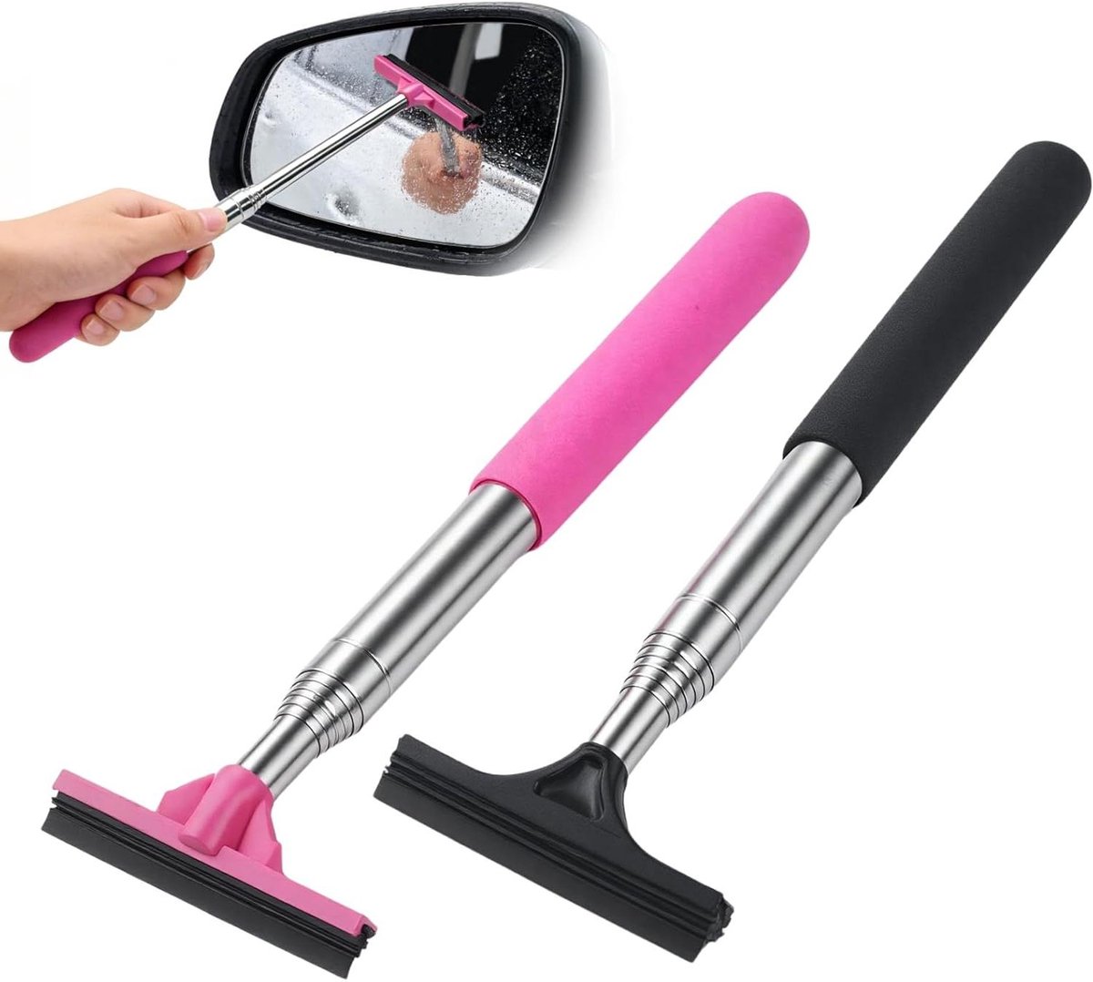 Intrekbare Spiegel Trekker - Telescopische Raamwisser - Auto Reinigen - Verstelbaar Bereik - Tot 98 cm - Zwart Roze