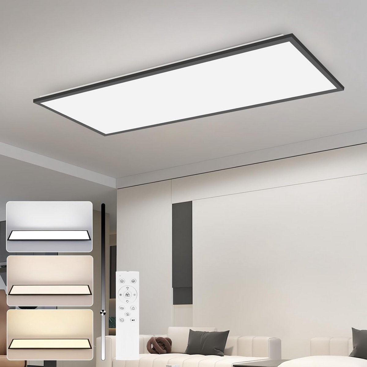 Dimbaar LED Paneel Plafondlamp Zwart 24W 100cm RGB Kleurwisseling en Nachtlicht