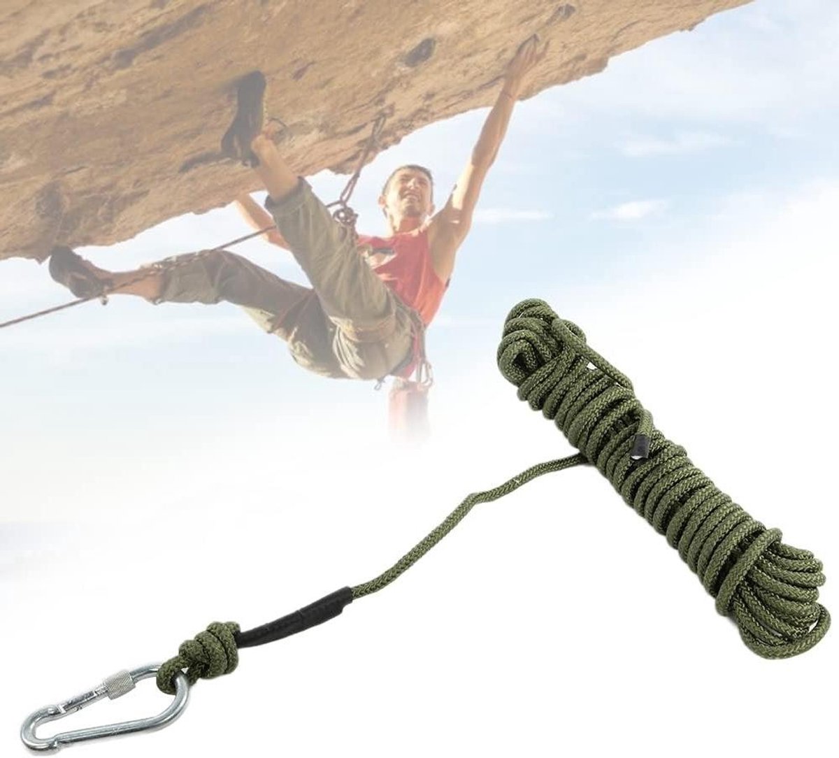 Klimtouw - Abseilkoord - Outdoor avontuur - Hoge trekkracht - 10 meter - Militair groen