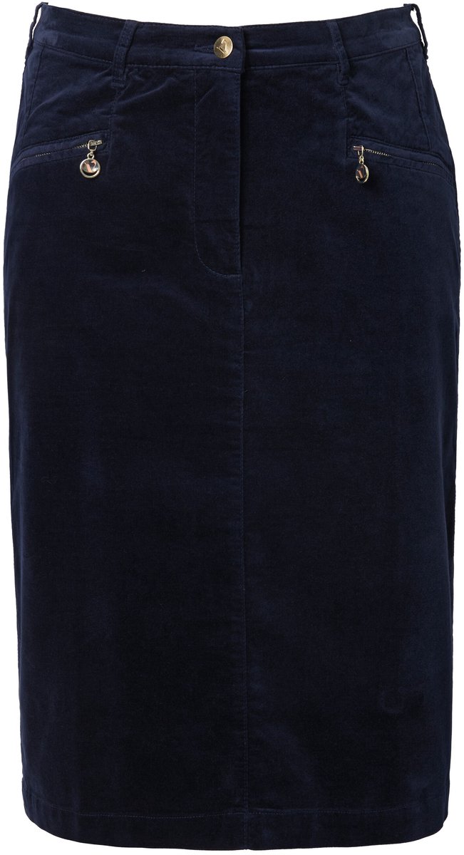 Ulla Popken - Dames - Fluwelen rok Mony ritszakken comfortabele tailleband - Marine - Maat 62