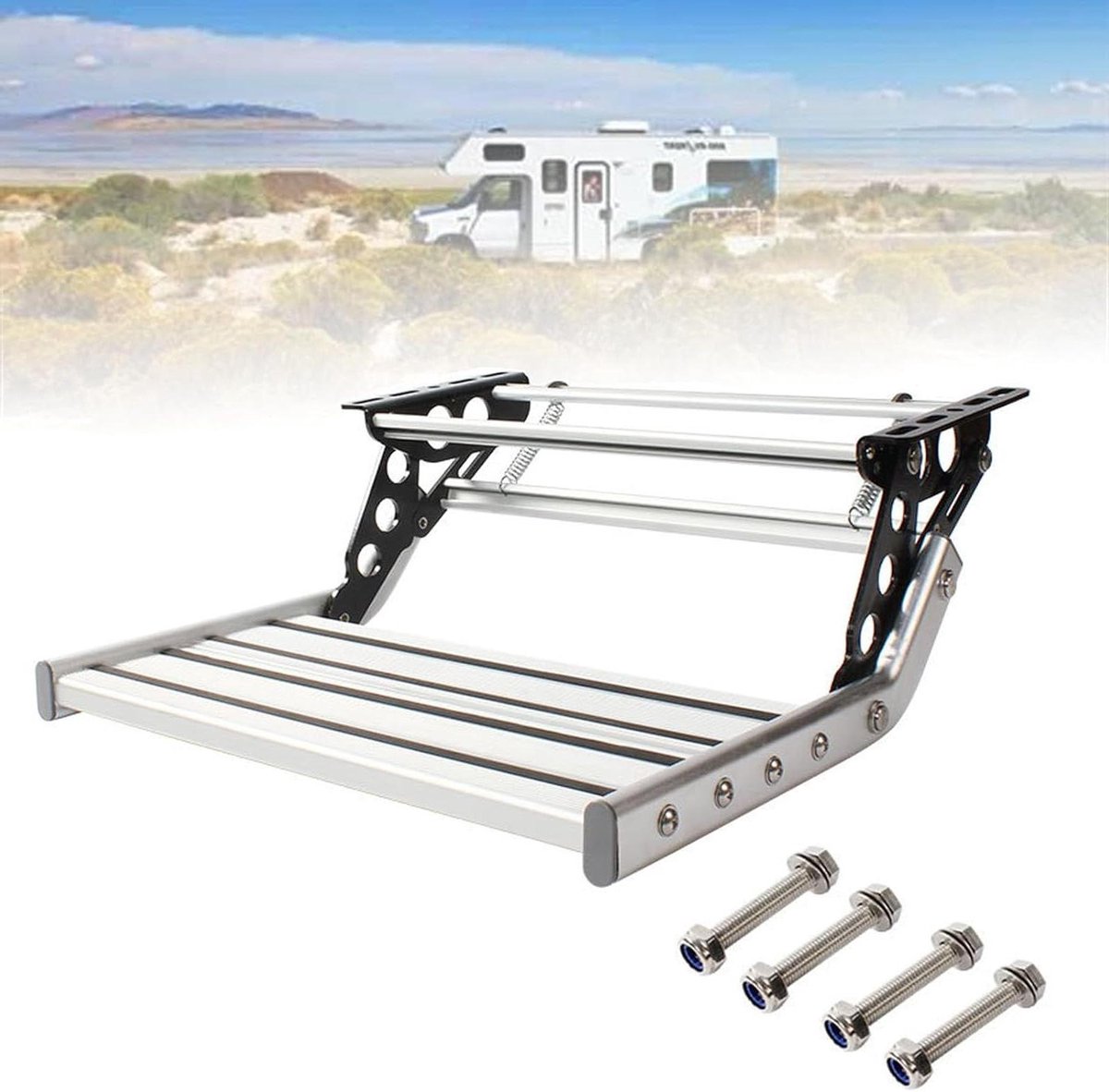 Opvouwbare RV-trap - Camper instap - Veilig instappen - Antislip treden - 150 kg draagvermogen - Aluminium