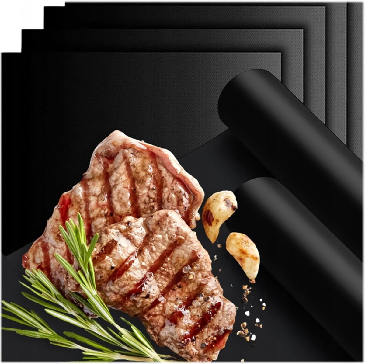Grillmat Set Bakfolie Herbruikbaar Schoon Grillen Anti-aanbaklaag 5 stuks 33x40cm Zwart