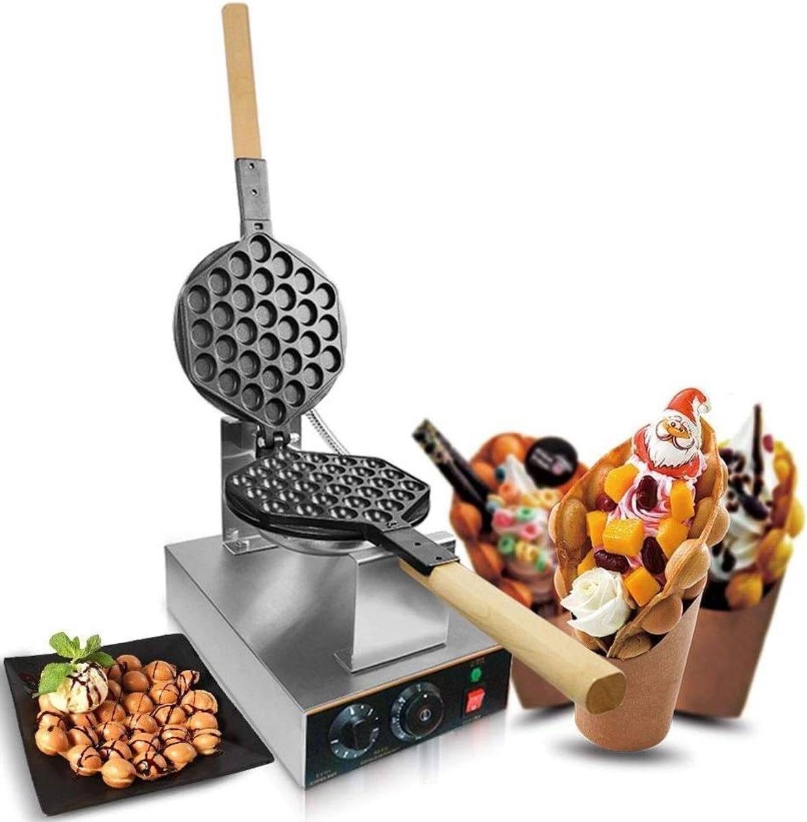 Commerciële Wafelmaker Wafelijzer Snacks Maken 180 Graden Draaibaar 30x25mm Wafels Zilver