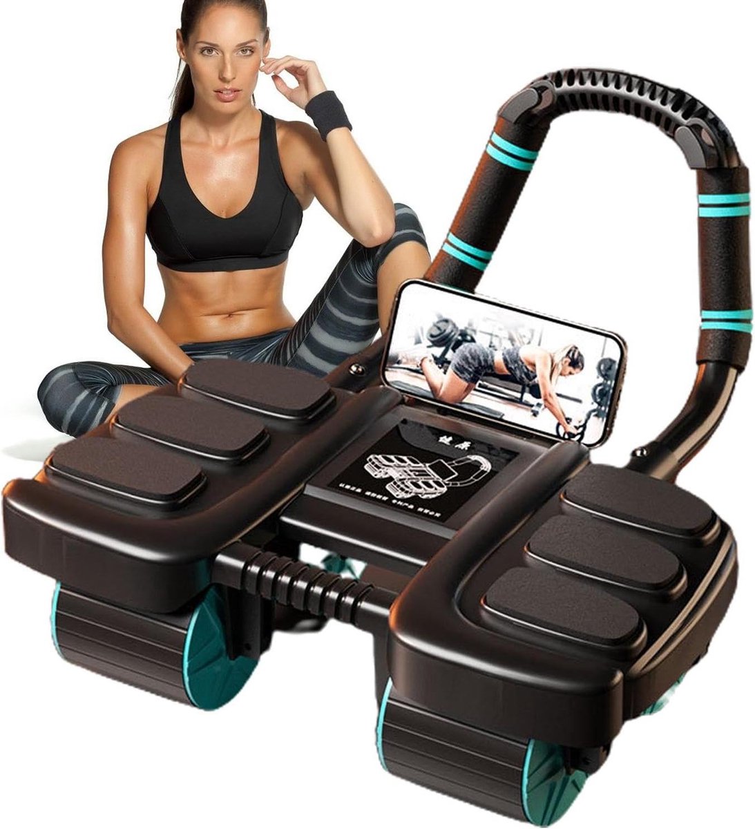 Buikspierwiel - Buiktrainer Rol - Core Training - Automatische Rebound - 42 cm - Zwart