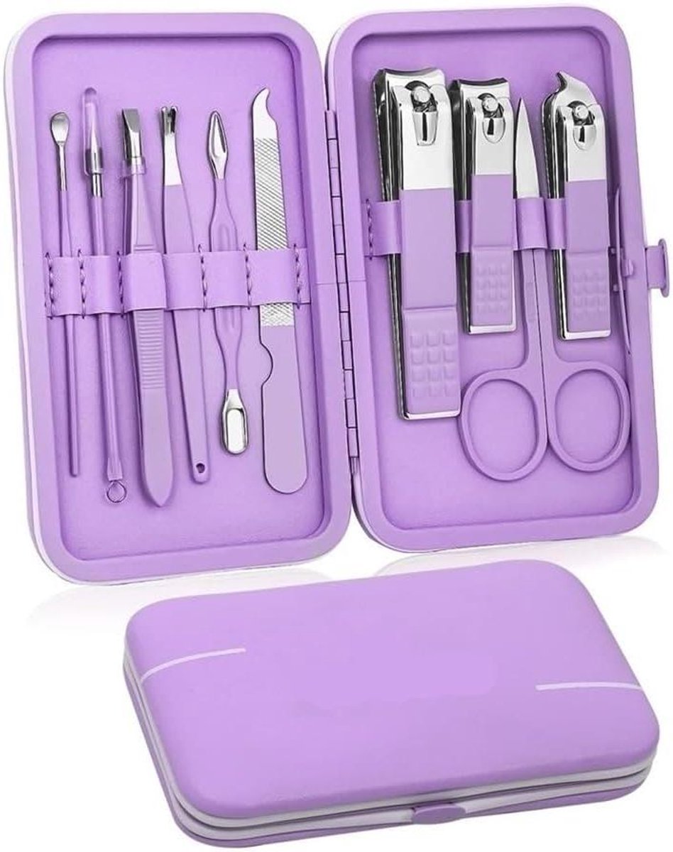 Nagelverzorgingsset - Manicure pedicure - Persoonlijke verzorging - Roestvrij staal - 10-delig - Paars
