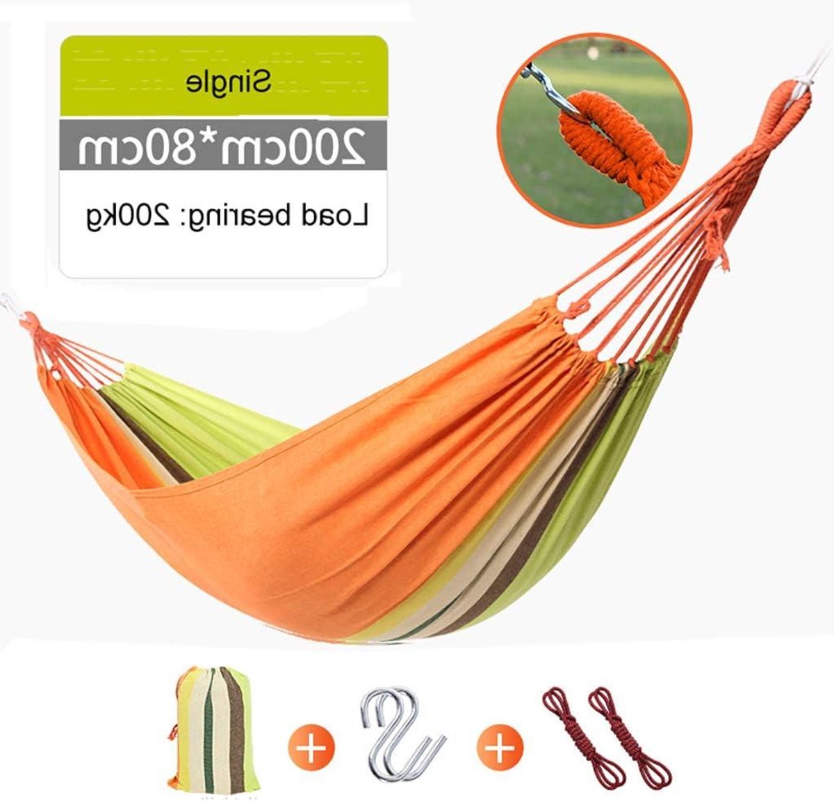 Camping hangmat - Draagbaar relaxen - Outdoor ontspanning - Inclusief boombanden - 200x80cm - Geel