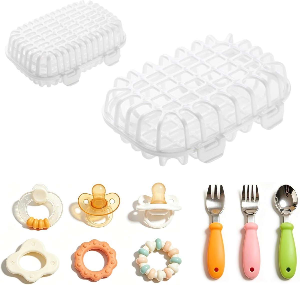 Vaatwassermand set - Opbergmandjes - Kleine onderdelen reinigen - Twee maten - 2 stuks - Wit