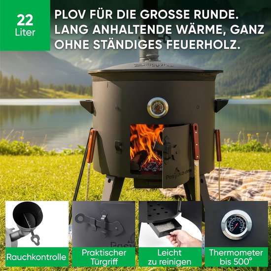 Buitenoven met Kazan - Vuurplaats Set - Gezellig Buiten Koken - Inclusief Diverse Lepels - Ø 50 cm Kazan - Ongecoat — afbeelding 2