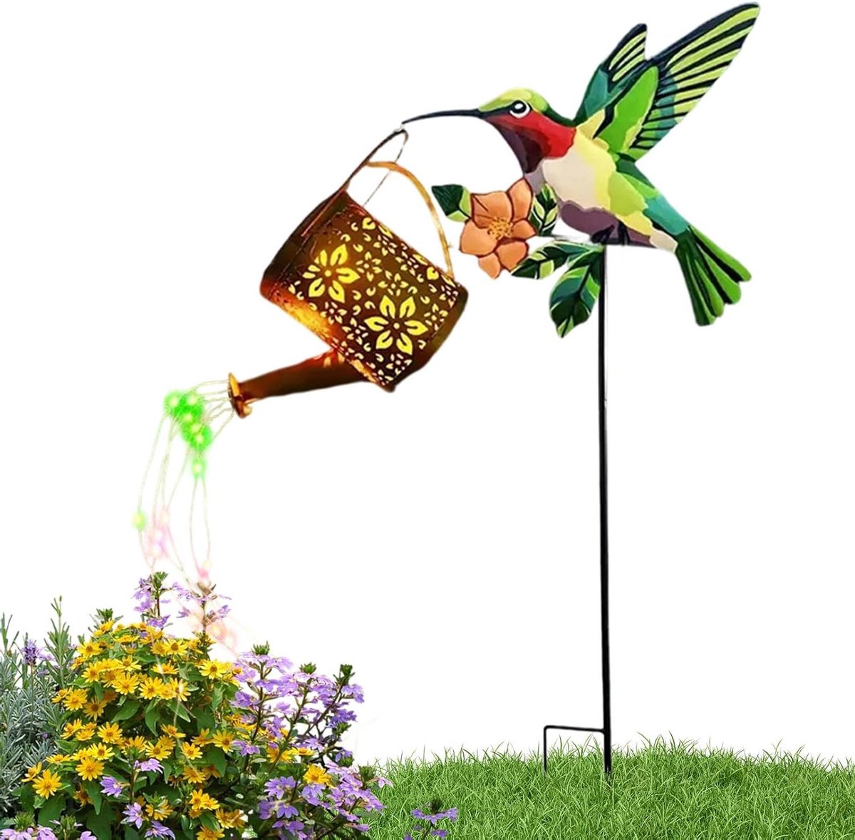 Decoratieve Gieter - Zonne-lantaarn - Tuin Verlichting - Kolibrie Design - 23 x 14 x 16 cm - Brons