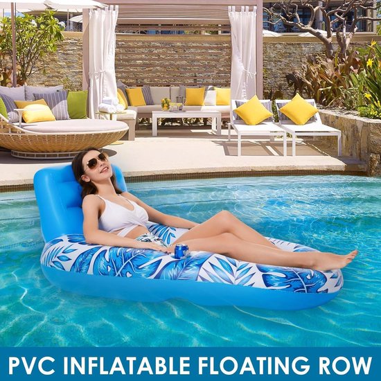 Zwembad Lounger - Opblaasbare stoel - Water Ontspanning - Ingebouwde bekerhouder - 160 cm - Blauw — afbeelding 2