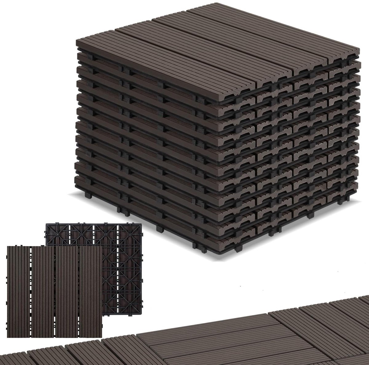 Terrastegels WPC - Balkontegels Tuintegels - Buiten Leven - Kliksysteem Drainage - 11 Stuks 1m² - Koffie