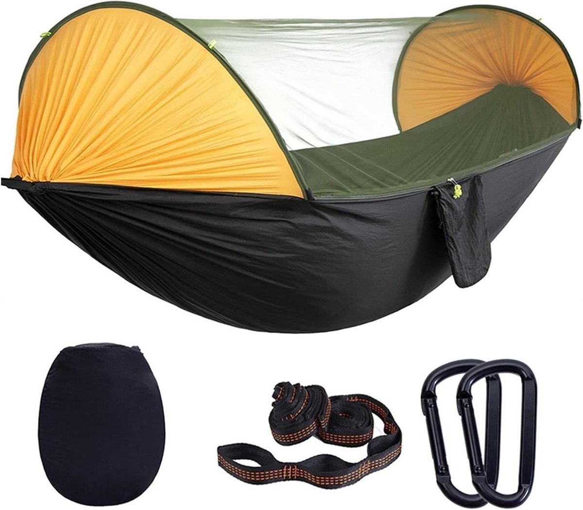 Hangmat met net - Schommel zitje - Buiten ontspannen - Scheurvast parachute nylon - 2 persoon - Geel en zwart