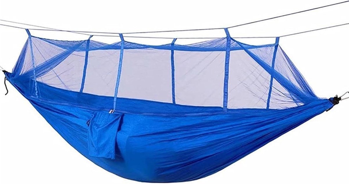 Campinghangmat - Reishangmat Klamboe - Buiten Ontspannen - Inclusief Ophangset - Dubbel Gebruik - Blauw
