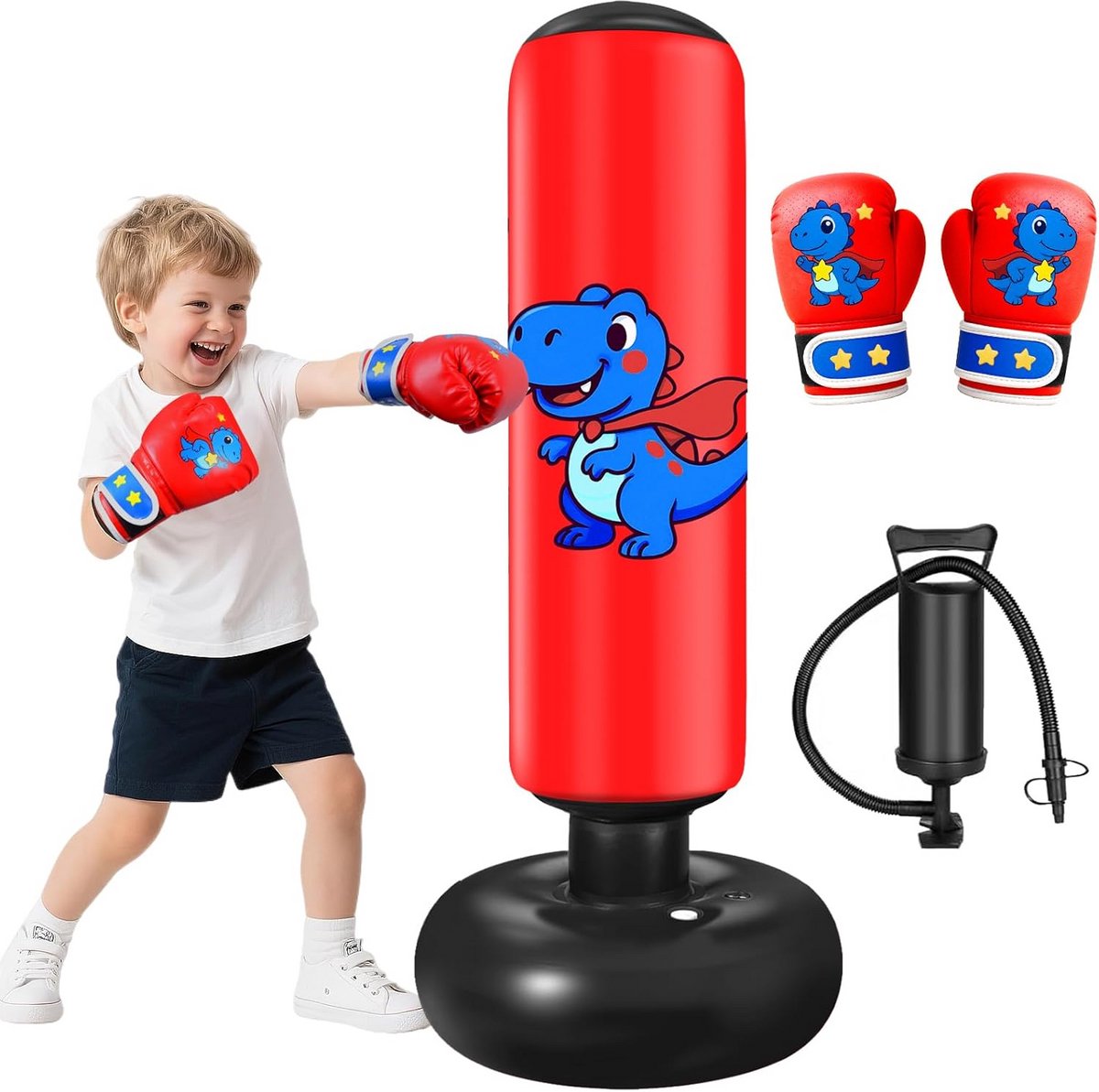 Opblaasbare Bokszak voor Kinderen 120cm met Bokshandschoenen en Pomp