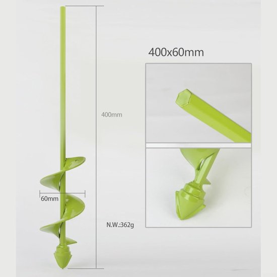 Stalen Grondboor - Tuingereedschap - Diepe Planten - Massief Roestvrij Staal - 400 x 60 mm - Groen — afbeelding 2