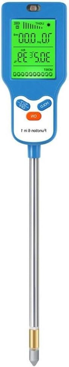 Bodem PH Meter - Grondmeter - Planten Verzorgen - 6-in-1 Analyse - Digitaal Display - Grijs