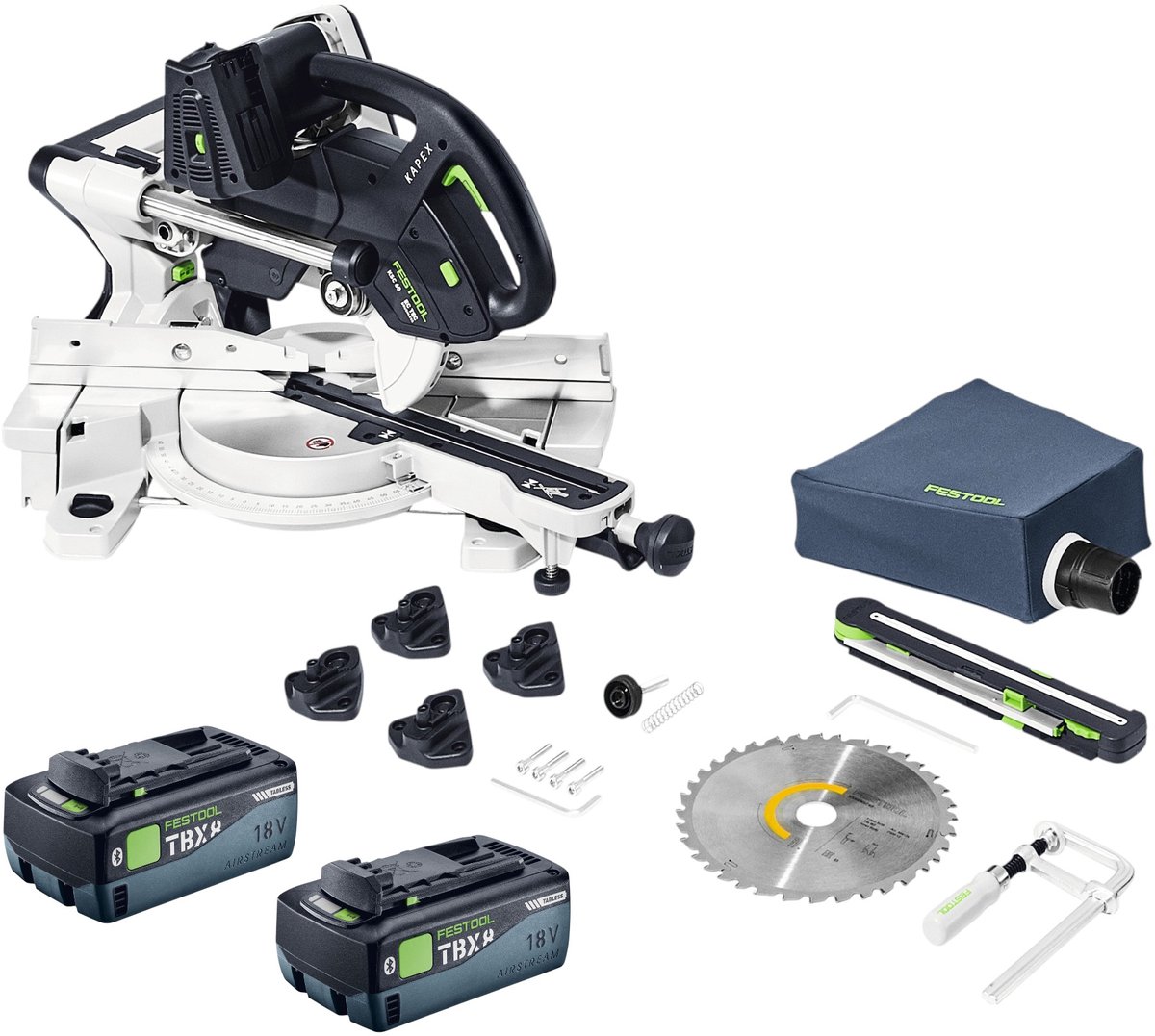 Festool KAPEX KSC 60 EB-Basic accu-afkort- en trekzaag 18 V / 36 V 216 mm borstelloos + 2x accu 8,0 Ah - zonder lader