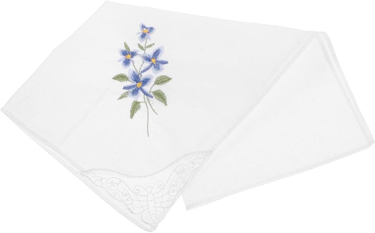 Hand Geborduurde Zakdoek - Vintage Sjaal - Feestelijke Accessoire - Delicaat Borduurpatroon - 27x27 cm - Paars