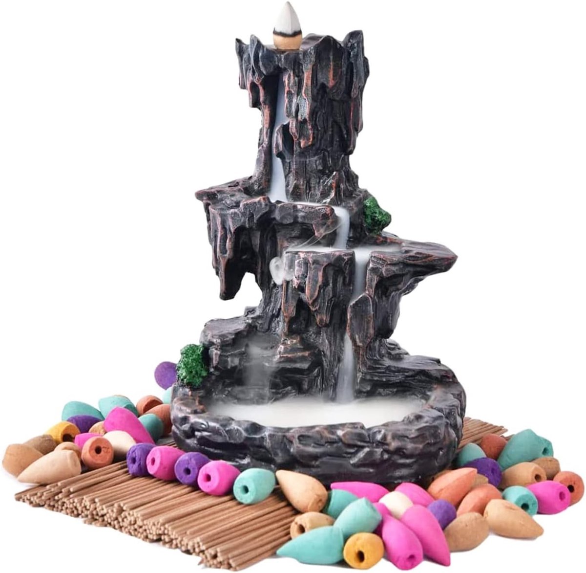 Mountain Waterfall Backflow Wierookbrander voor Thuisdecoratie met 20 Wierookconen en 30 Wierookstokjes, Creatieve Aromatherapie en Ontspanning