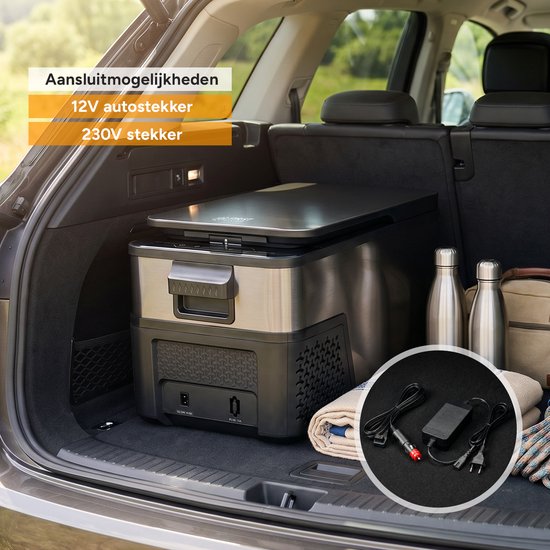 TZS First Austria Compressor Koelbox - 21L - Koelt tot -20°C - AC/DC 12V 24V 230V - Anti-Vingerafdruk Dark Steel - 3-Traps Accubeveiliging van TZS First Austria — afbeelding 2