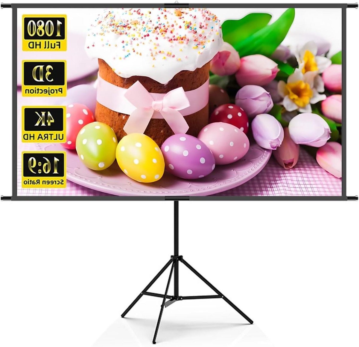 Projectiescherm met Statief - Draagbaar Scherm - Thuisbioscoop Creëren - Kreukvrij Polyester - 84 inch 16:9 - Zwart