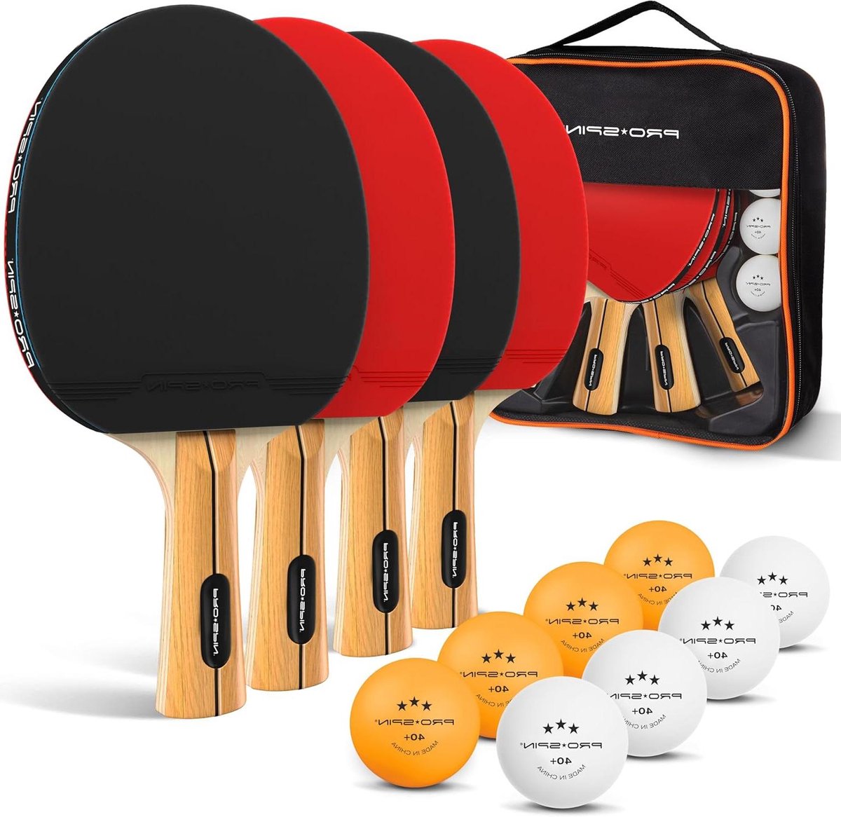 Pingpong Set - Tafeltennis Batjes - Sport & Spel - Met 4 Batjes - 4 Spelers - Actief Rood