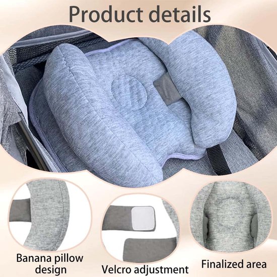 Neksteunkussen voor baby's - hoofdsteun voor baby's - vormgevend kussen voor autostoeltjes - 2-in-1 reiskussen - geschikt voor kinderwagens en hoofdsteunen - 25*22 cm - grijs — afbeelding 4
