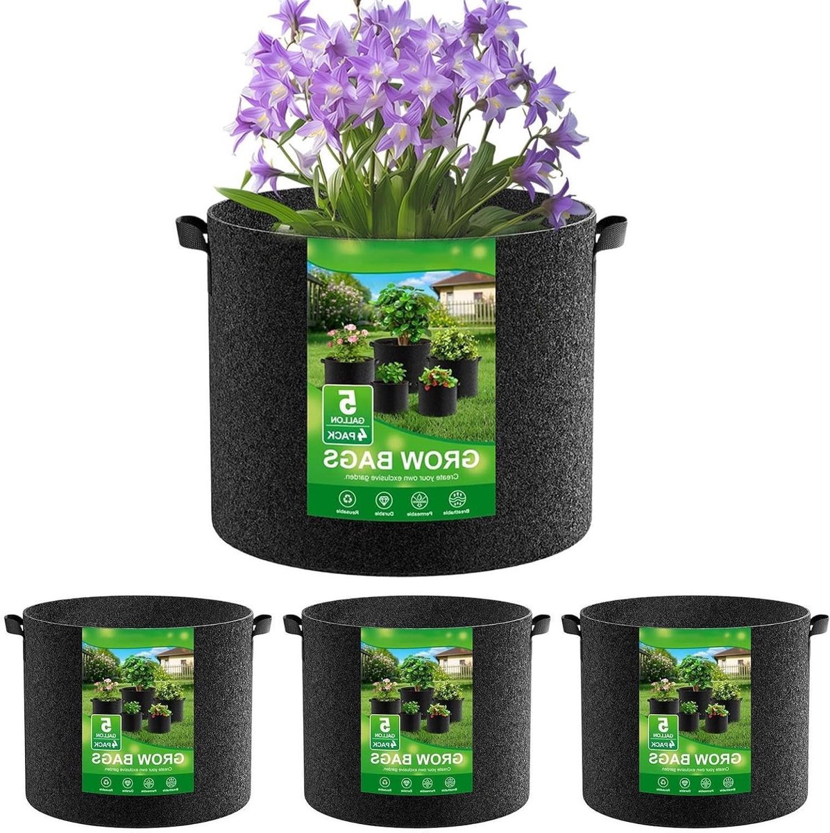 Planten Kweekzakken - Stoffen Verplantpotten - Groenten Bloemen Telent - Preventieve Wortelverzorging - 4 Stuks - Niet-geweven stof